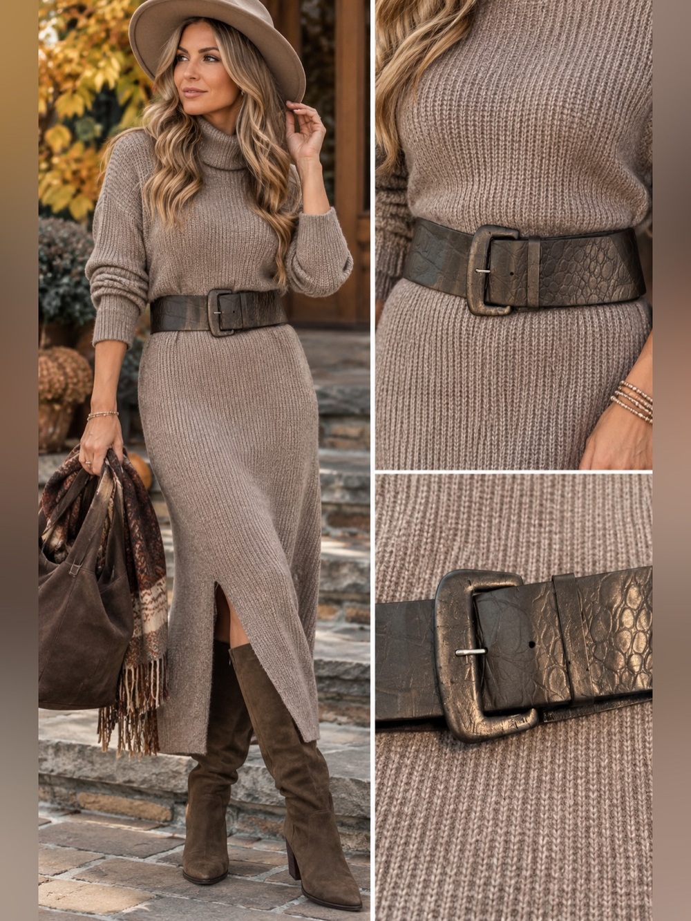 Suzi Roher Bronze Embossed Leather Wide Waist Belt M